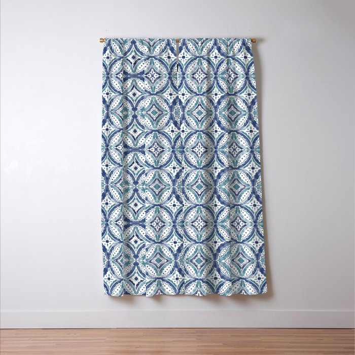 Boho Indigo Damask B Window Curtain Gallery Image 3