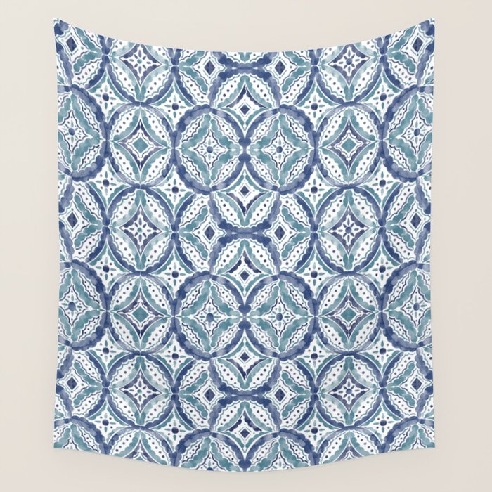 Boho Indigo Damask B Wall Tapestry Gallery Image 1