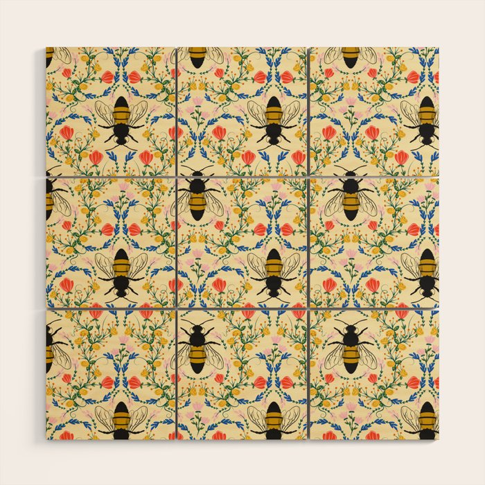 Bee Garden - Cream Wood Wall Art Gallery Image 1