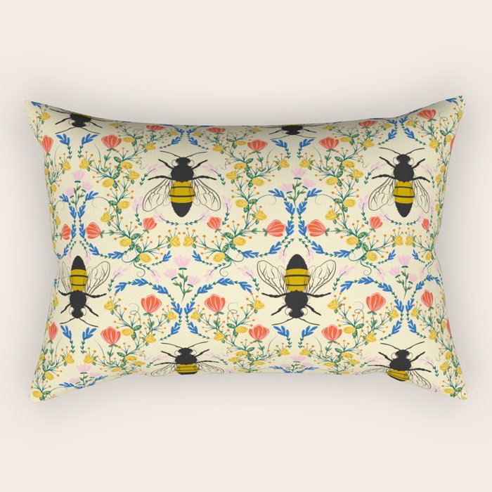 Bee Garden - Cream Rectangular Pillow Gallery Image 2