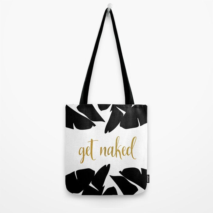 Get Naked Funny, Tropical Palm, Black, White and Gold Tote Bag Gallery Image 2