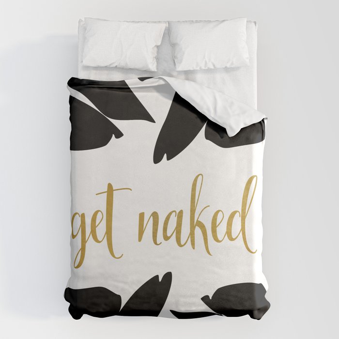 Get Naked Funny, Tropical Palm, Black, White and Gold Duvet Cover Gallery Image 6