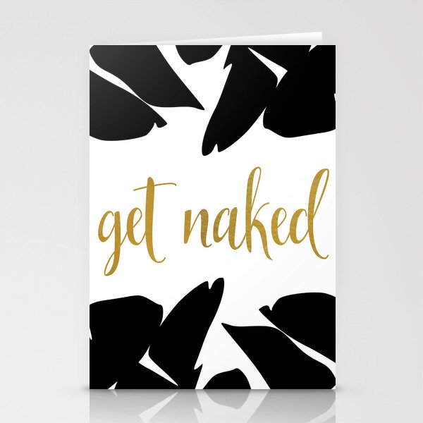 Get Naked Funny, Tropical Palm, Black, White and Gold Stationery Card Gallery Image 2
