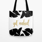 Get Naked Funny, Tropical Palm, Black, White and Gold Tote Bag Gallery Image 1