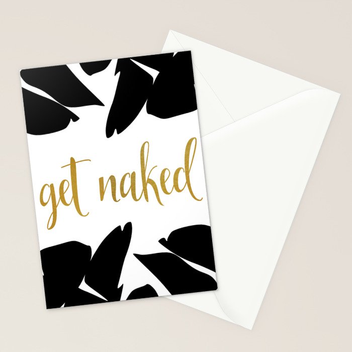 Get Naked Funny, Tropical Palm, Black, White and Gold Stationery Card Gallery Image 2