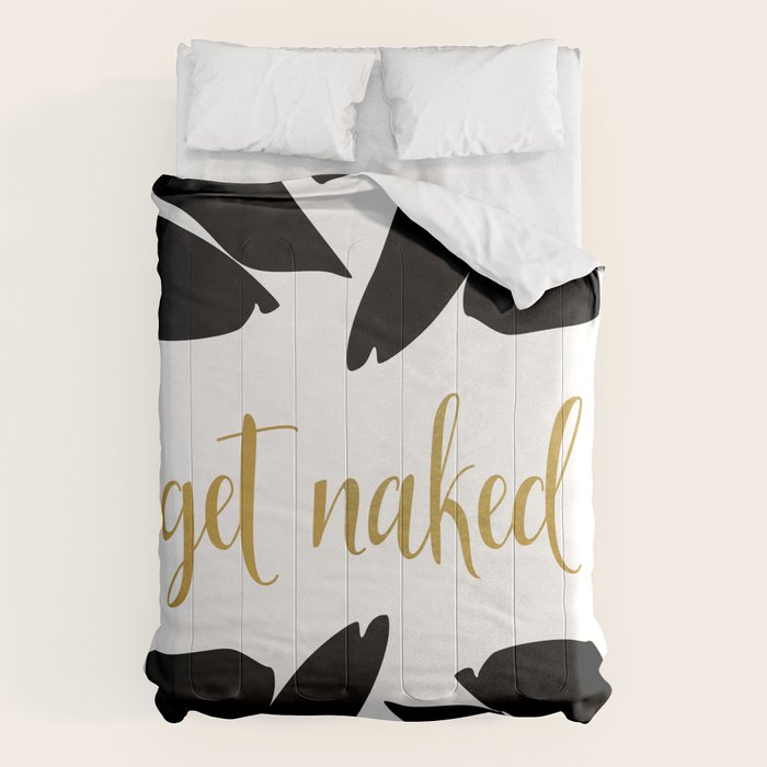 Get Naked Funny, Tropical Palm, Black, White and Gold Comforter Gallery Image 1