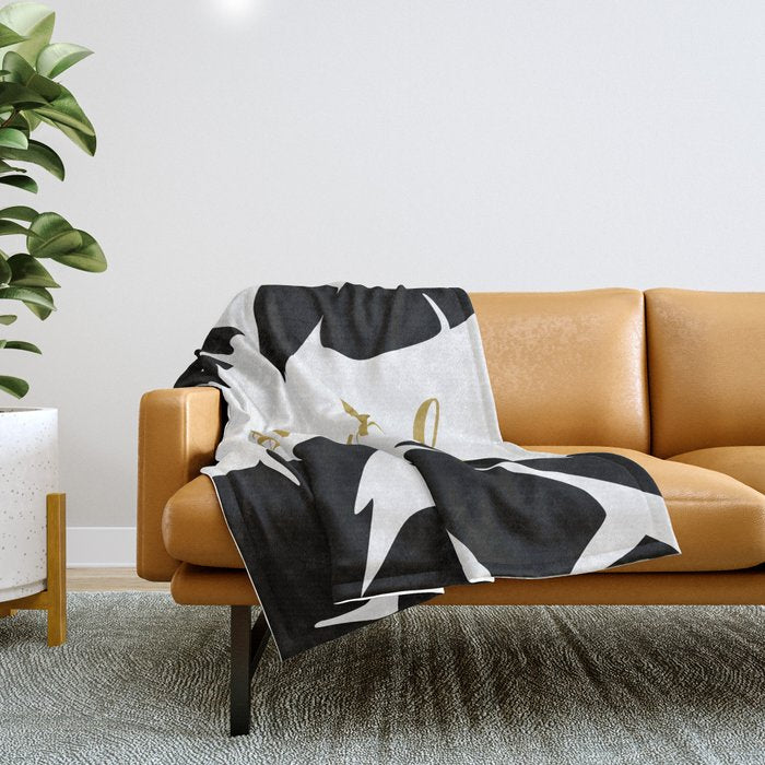 Get Naked Funny, Tropical Palm, Black, White and Gold Throw Blanket Gallery Image 1