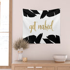 Get Naked Funny, Tropical Palm, Black, White and Gold Wall Tapestry Gallery Image 2