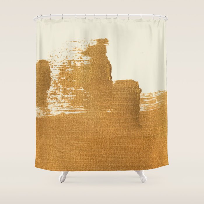 Abstract Paint Brush Stroke 2 - Gold Shower Curtain Gallery Image 1