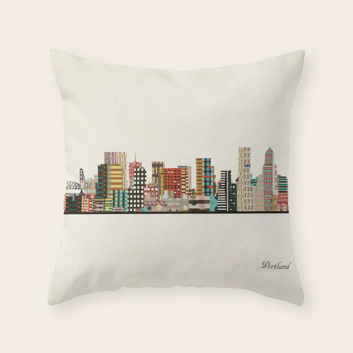 portland skyline Throw Pillow Gallery Image 1