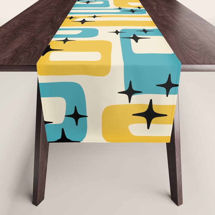 Retro Mid Century Modern Abstract Pattern 224 Blue and Yellow Table Runner Gallery Image 1