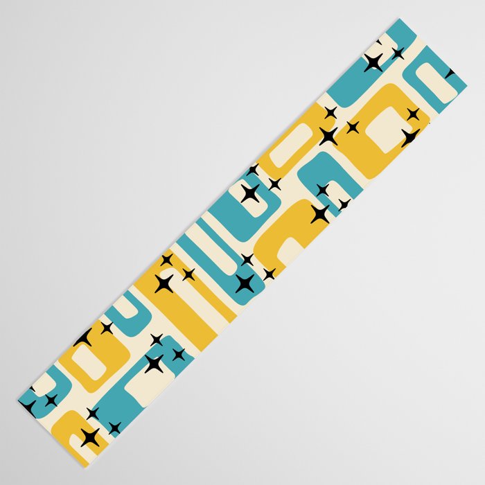 Retro Mid Century Modern Abstract Pattern 224 Blue and Yellow Table Runner Gallery Image 3