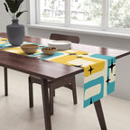 Retro Mid Century Modern Abstract Pattern 224 Blue and Yellow Table Runner Gallery Image 2