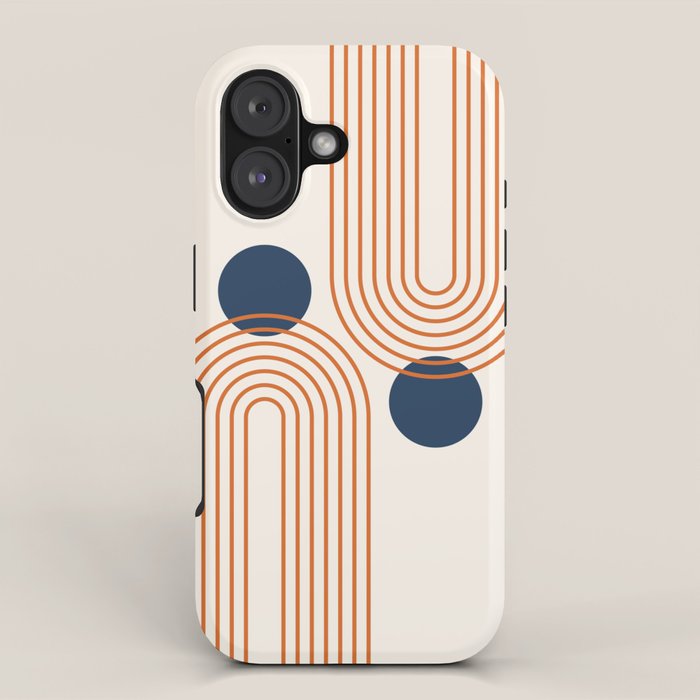 Mid Century Modern Geometric 195 in Navy Blue Orange iPhone Case Gallery Image 1