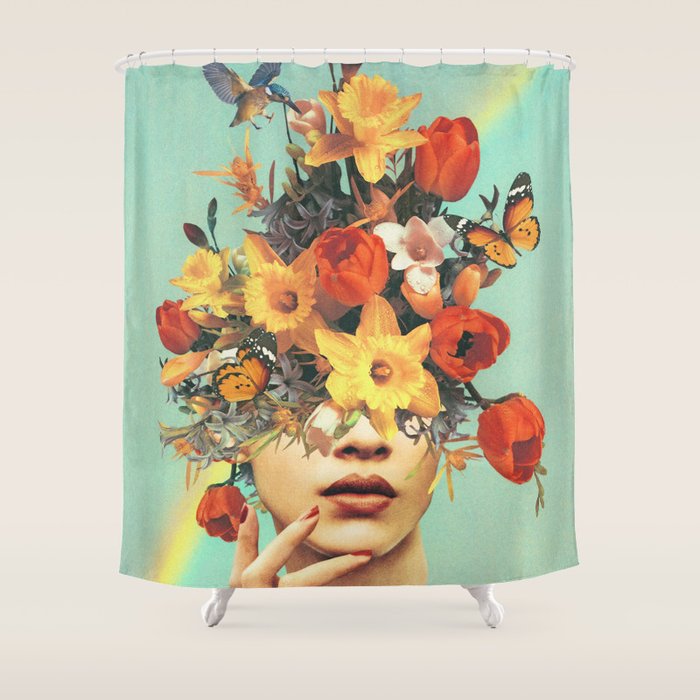Baby's in bloom - Rainbow, flowers, birds,  butterflies Shower Curtain Gallery Image 1