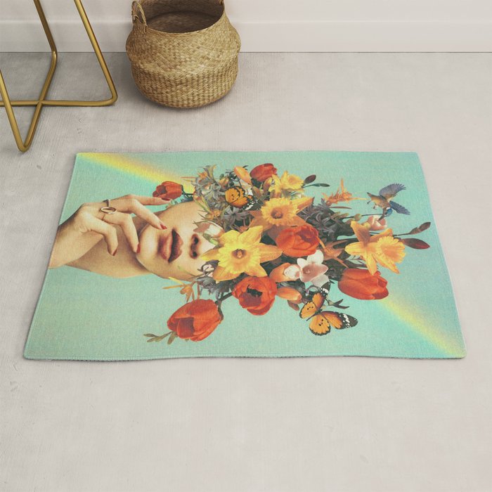 Baby's in bloom - Rainbow, flowers, birds,  butterflies Rug Gallery Image 1