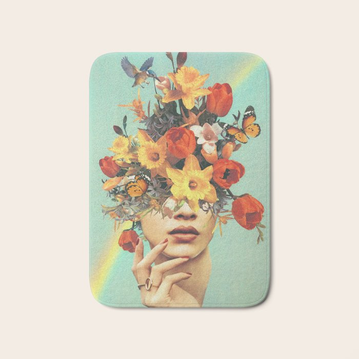 Baby's in bloom - Rainbow, flowers, birds,  butterflies Bath Mat Gallery Image 1