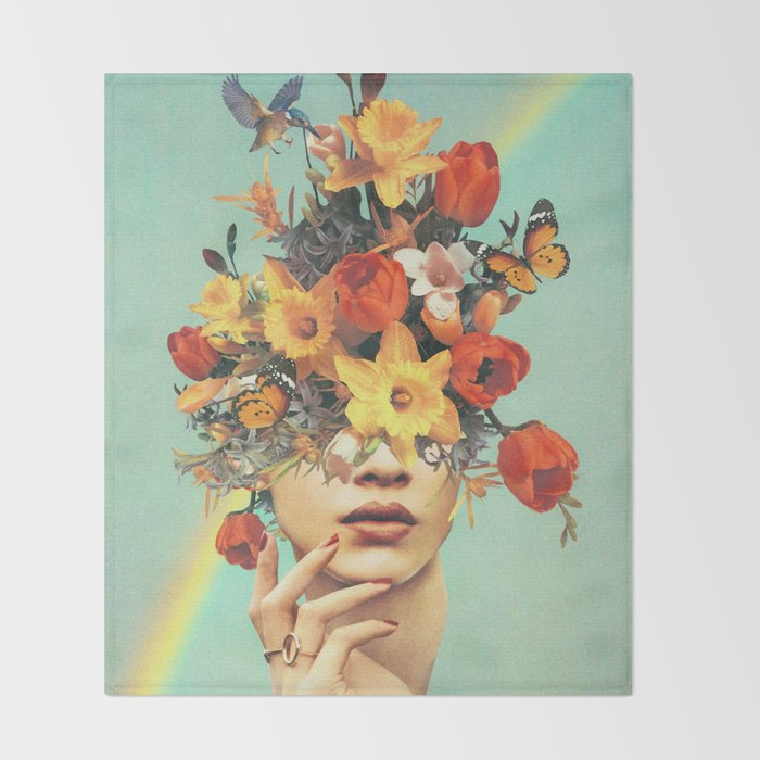 Baby's in bloom - Rainbow, flowers, birds,  butterflies Throw Blanket Gallery Image 2