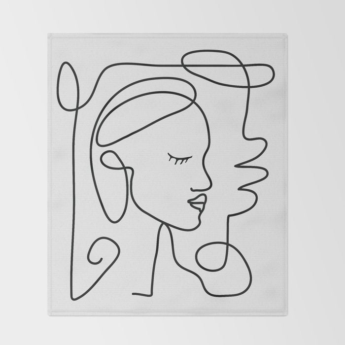 One Line Portrait 1 Throw Blanket Gallery Image 2