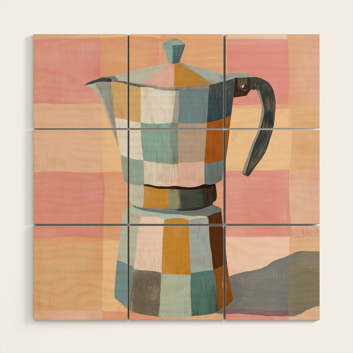 Patchwork Moka Pot Wood Wall Art Gallery Image 1