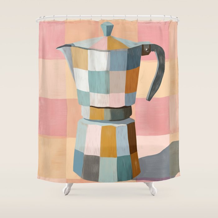 Patchwork Moka Pot Shower Curtain Gallery Image 1
