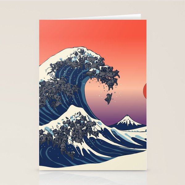 The Great Wave of Black Pug Stationery Card Gallery Image 2