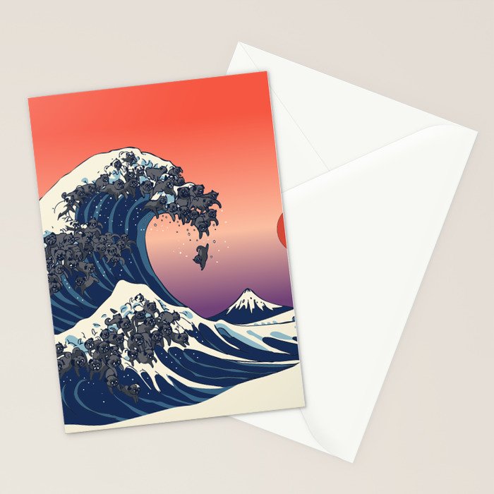 The Great Wave of Black Pug Stationery Card Gallery Image 2