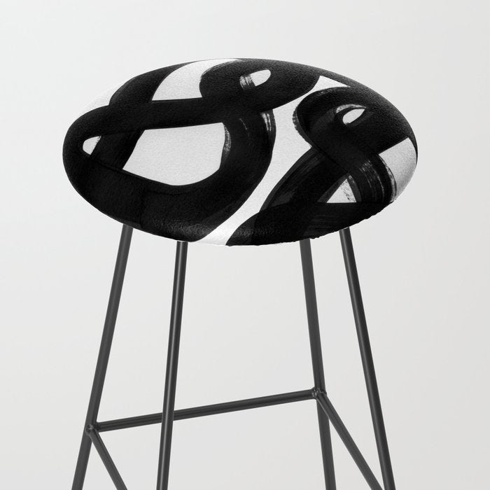 Knots Black & White Minimalist Ink Tribal Mid Century Pattern Dark Painting Pattern Stool Gallery Image 2