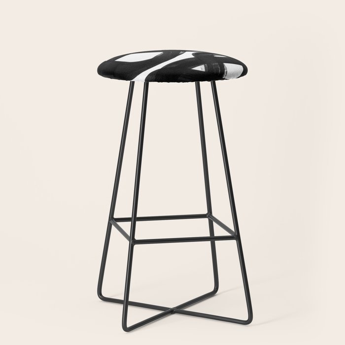 Knots Black & White Minimalist Ink Tribal Mid Century Pattern Dark Painting Pattern Stool Gallery Image 1