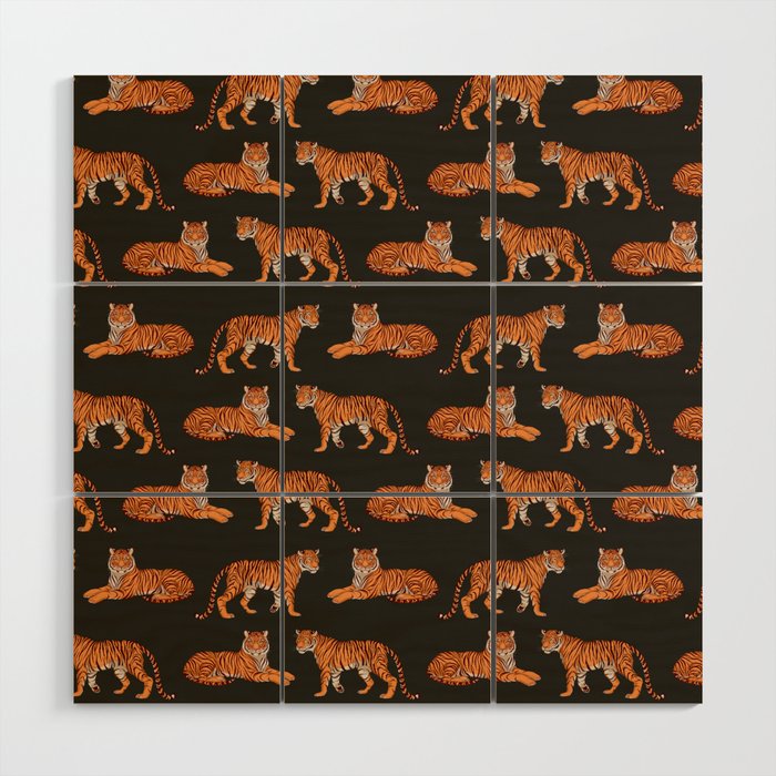 Tigers - Charcoal Black Wood Wall Art Gallery Image 1