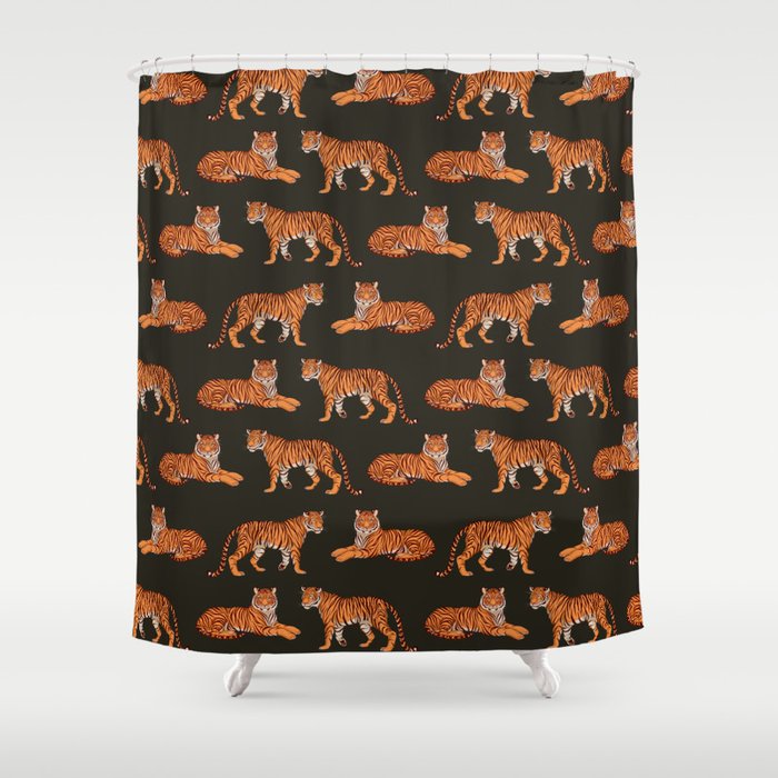 Tigers - Charcoal Black Shower Curtain Gallery Image 1