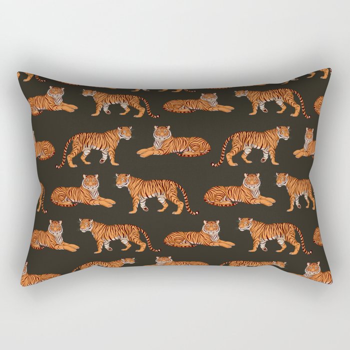 Tigers - Charcoal Black Rectangular Pillow Gallery Image 1