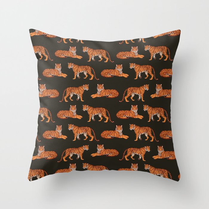 Tigers - Charcoal Black Throw Pillow Gallery Image 1