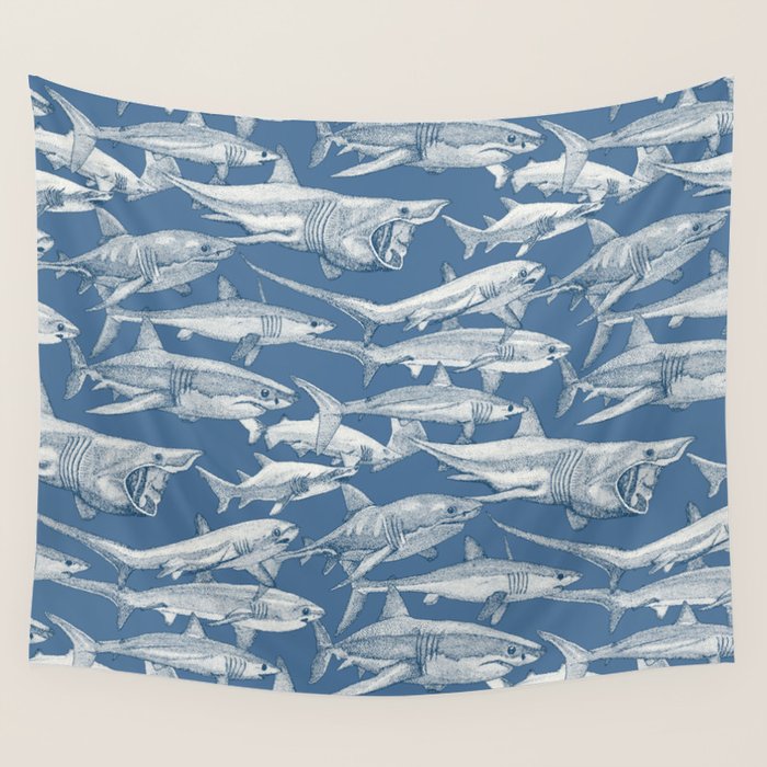 just sharks cobalt denim Wall Tapestry Gallery Image 4