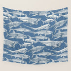 just sharks cobalt denim Wall Tapestry Gallery Image 4