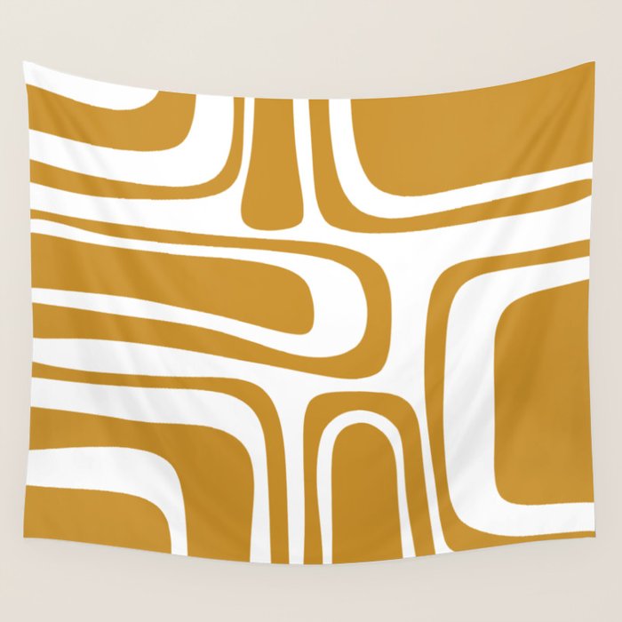 Palm Springs Midcentury Modern Abstract Pattern in Mustard Gold and White Wall Tapestry Gallery Image 4
