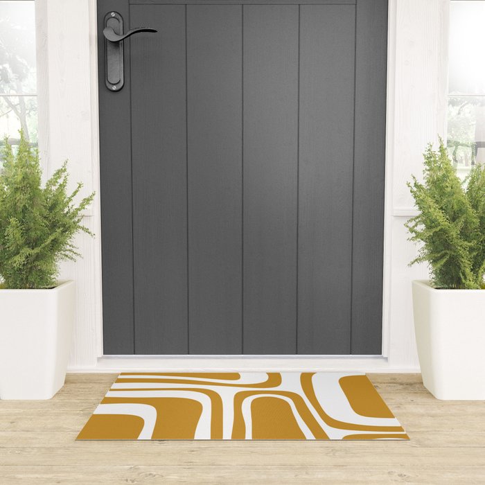 Palm Springs Midcentury Modern Abstract Pattern in Mustard Gold and White Welcome Mat Gallery Image 3