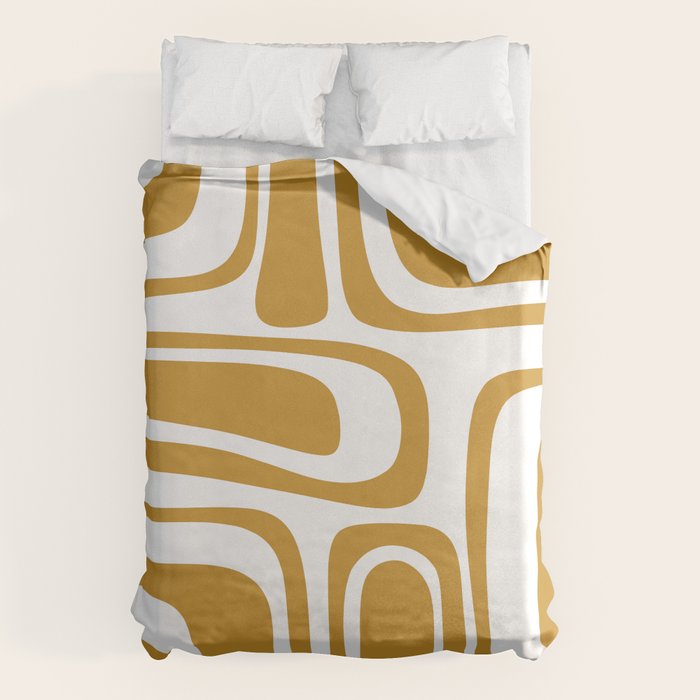 Palm Springs Midcentury Modern Abstract Pattern in Mustard Gold and White Duvet Cover Gallery Image 1