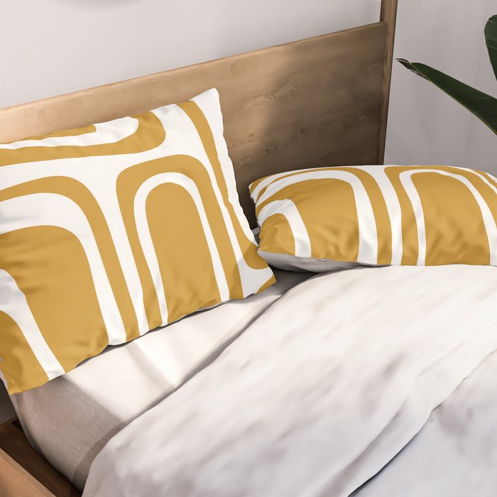 Palm Springs Midcentury Modern Abstract Pattern in Mustard Gold and White Pillow Sham Gallery Image 2