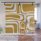 Palm Springs Midcentury Modern Abstract Pattern in Mustard Gold and White Wall Mural Gallery Image 1