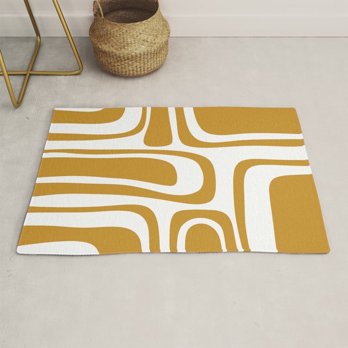 Palm Springs Midcentury Modern Abstract Pattern in Mustard Gold and White Rug Gallery Image 1