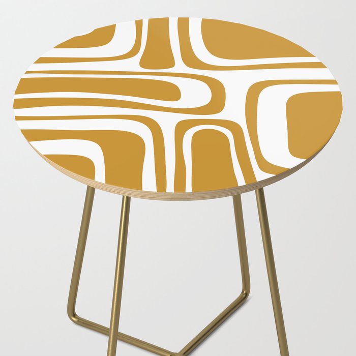 Palm Springs Midcentury Modern Abstract Pattern in Mustard Gold and White Side Table Gallery Image 2