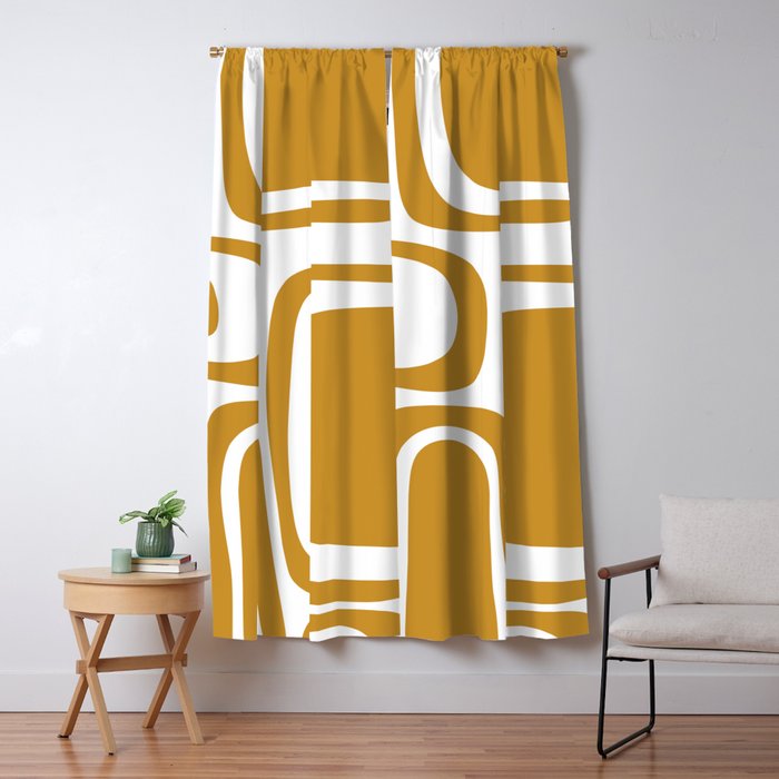 Palm Springs Midcentury Modern Abstract Pattern in Mustard Gold and White Window Curtain Gallery Image 1