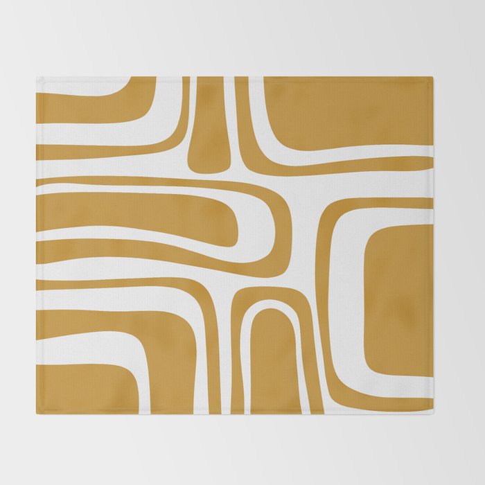 Palm Springs Midcentury Modern Abstract Pattern in Mustard Gold and White Throw Blanket Gallery Image 2