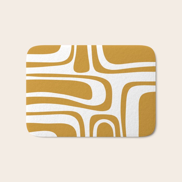 Palm Springs Midcentury Modern Abstract Pattern in Mustard Gold and White Bath Mat Gallery Image 1
