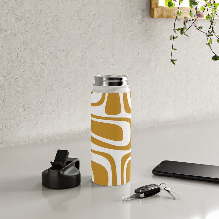Palm Springs Midcentury Modern Abstract Pattern in Mustard Gold and White Water Bottle Gallery Image 4