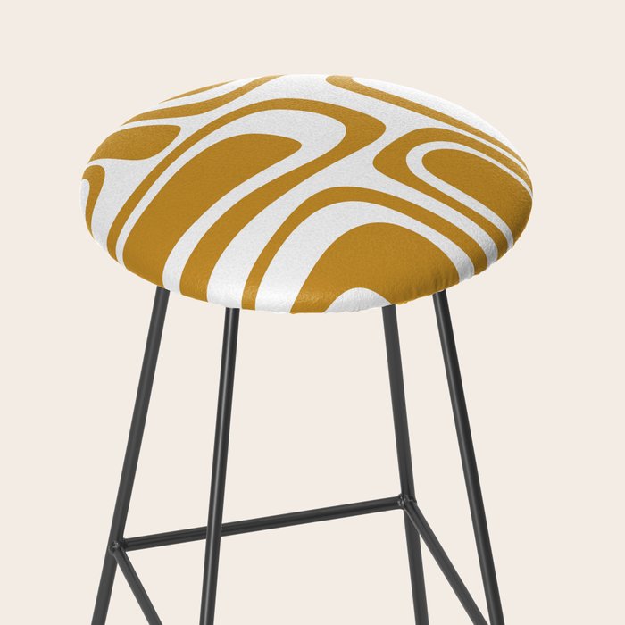 Palm Springs Midcentury Modern Abstract Pattern in Mustard Gold and White Stool Gallery Image 2