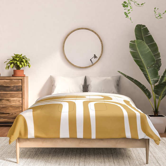 Palm Springs Midcentury Modern Abstract Pattern in Mustard Gold and White Comforter Gallery Image 3