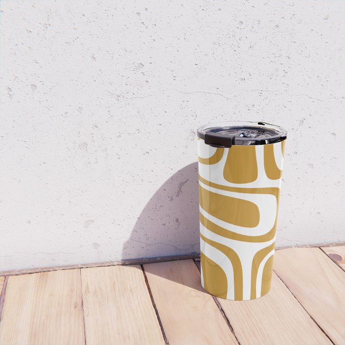 Palm Springs Midcentury Modern Abstract Pattern in Mustard Gold and White Travel Mug Gallery Image 4