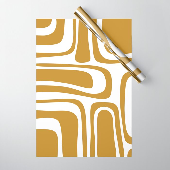 Palm Springs Midcentury Modern Abstract Pattern in Mustard Gold and White Wrapping Paper Gallery Image 1